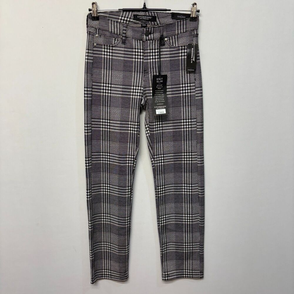 Worthington Plaid Knit Slim Trousers - Purple/Gray